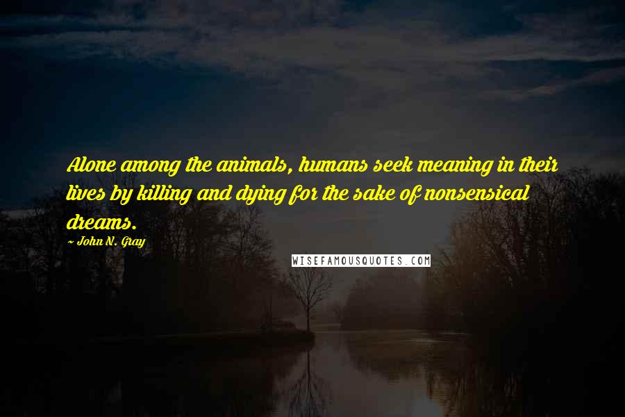 John N. Gray Quotes: Alone among the animals, humans seek meaning in their lives by killing and dying for the sake of nonsensical dreams.