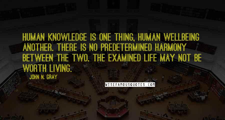 John N. Gray Quotes: Human knowledge is one thing, human wellbeing another. There is no predetermined harmony between the two. The examined life may not be worth living.