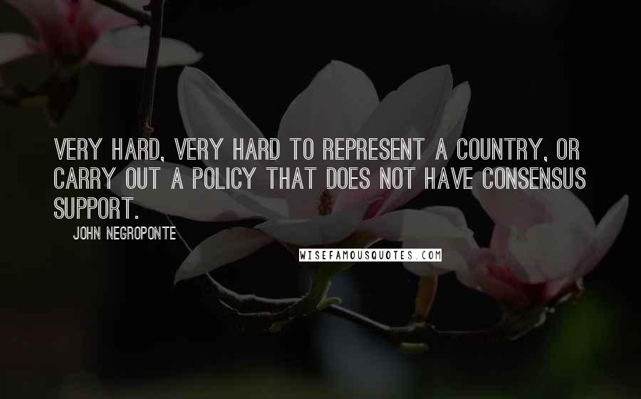 John Negroponte Quotes: Very hard, very hard to represent a country, or carry out a policy that does not have consensus support.