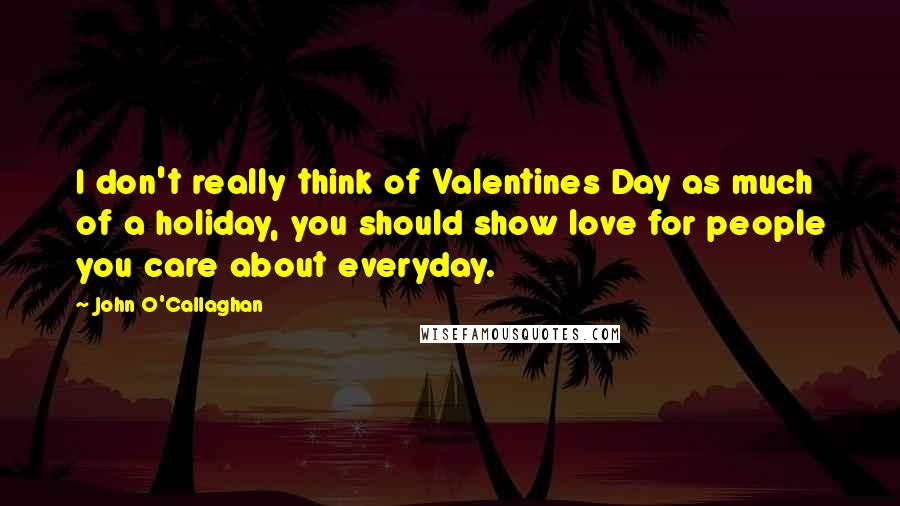 John O'Callaghan Quotes: I don't really think of Valentines Day as much of a holiday, you should show love for people you care about everyday.