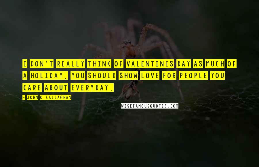 John O'Callaghan Quotes: I don't really think of Valentines Day as much of a holiday, you should show love for people you care about everyday.