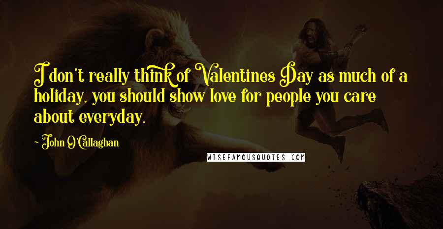 John O'Callaghan Quotes: I don't really think of Valentines Day as much of a holiday, you should show love for people you care about everyday.