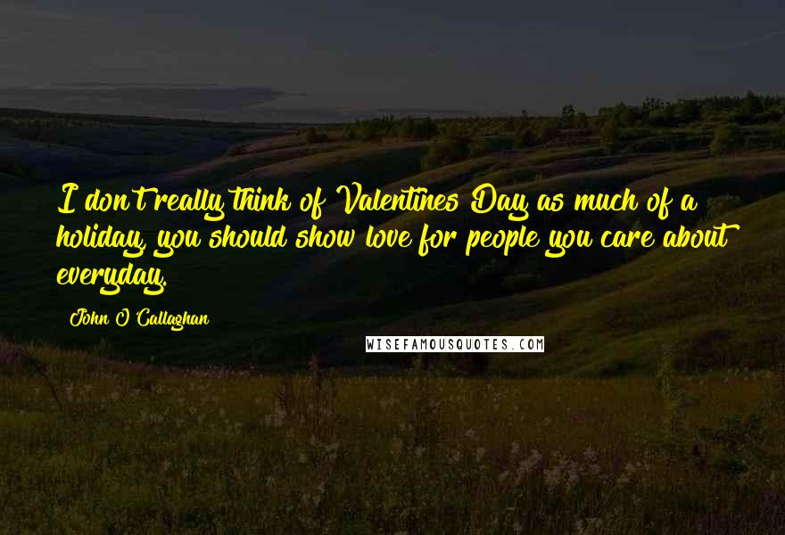 John O'Callaghan Quotes: I don't really think of Valentines Day as much of a holiday, you should show love for people you care about everyday.