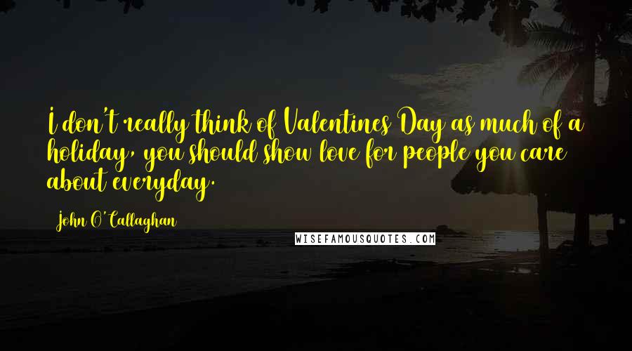 John O'Callaghan Quotes: I don't really think of Valentines Day as much of a holiday, you should show love for people you care about everyday.