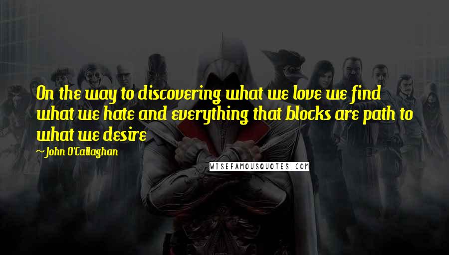 John O'Callaghan Quotes: On the way to discovering what we love we find what we hate and everything that blocks are path to what we desire