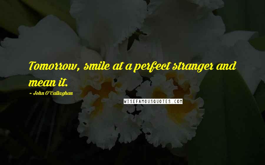 John O'Callaghan Quotes: Tomorrow, smile at a perfect stranger and mean it.