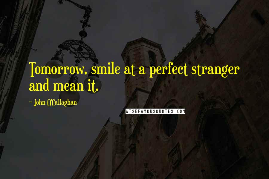 John O'Callaghan Quotes: Tomorrow, smile at a perfect stranger and mean it.