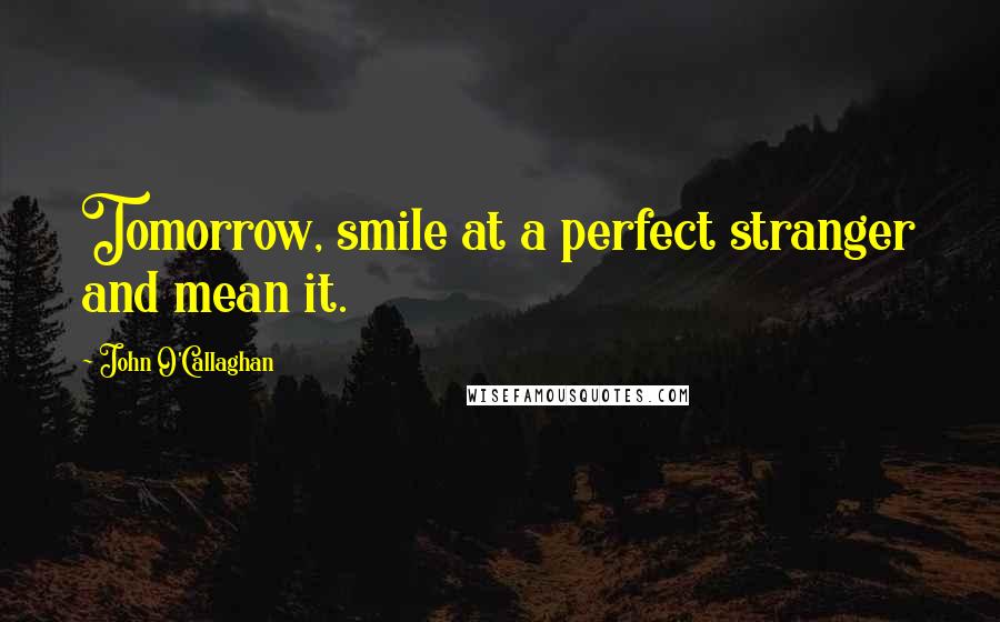 John O'Callaghan Quotes: Tomorrow, smile at a perfect stranger and mean it.