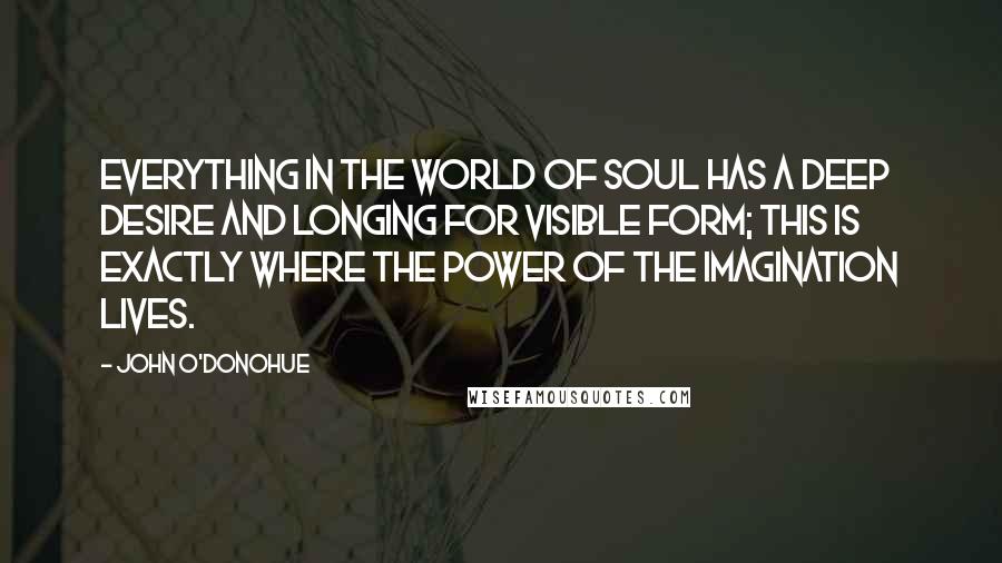 John O'Donohue Quotes: Everything in the world of soul has a deep desire and longing for visible form; this is exactly where the power of the imagination lives.