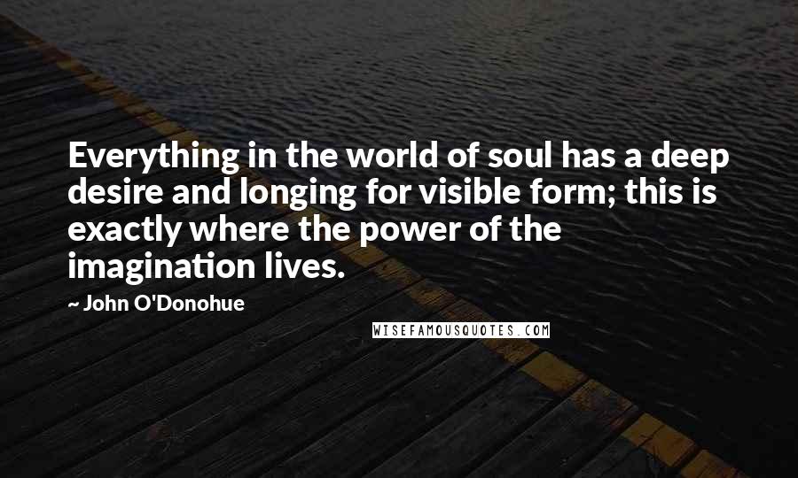 John O'Donohue Quotes: Everything in the world of soul has a deep desire and longing for visible form; this is exactly where the power of the imagination lives.