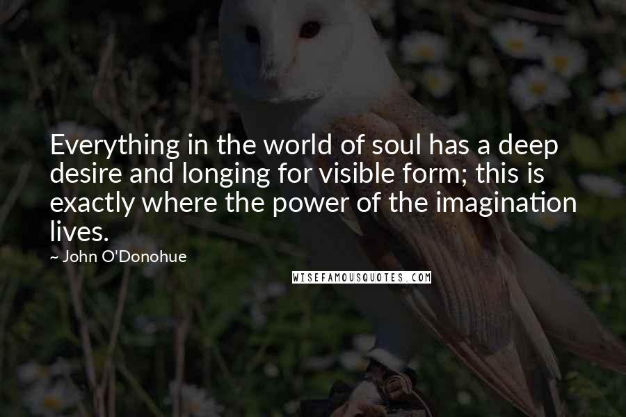 John O'Donohue Quotes: Everything in the world of soul has a deep desire and longing for visible form; this is exactly where the power of the imagination lives.