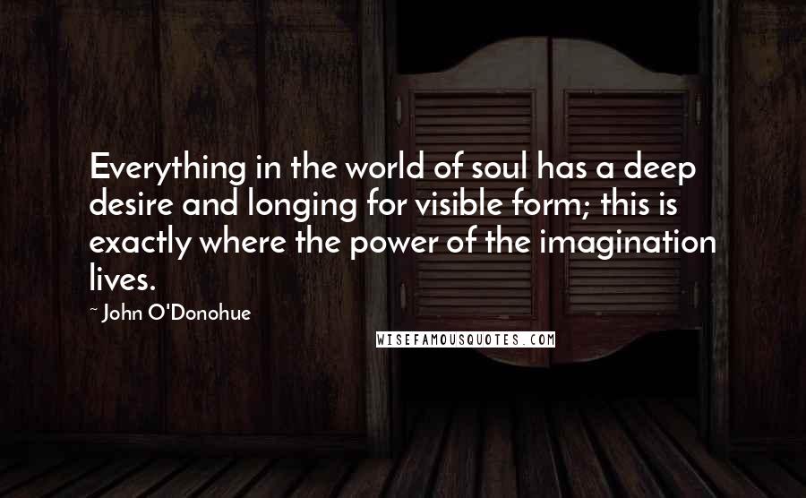 John O'Donohue Quotes: Everything in the world of soul has a deep desire and longing for visible form; this is exactly where the power of the imagination lives.