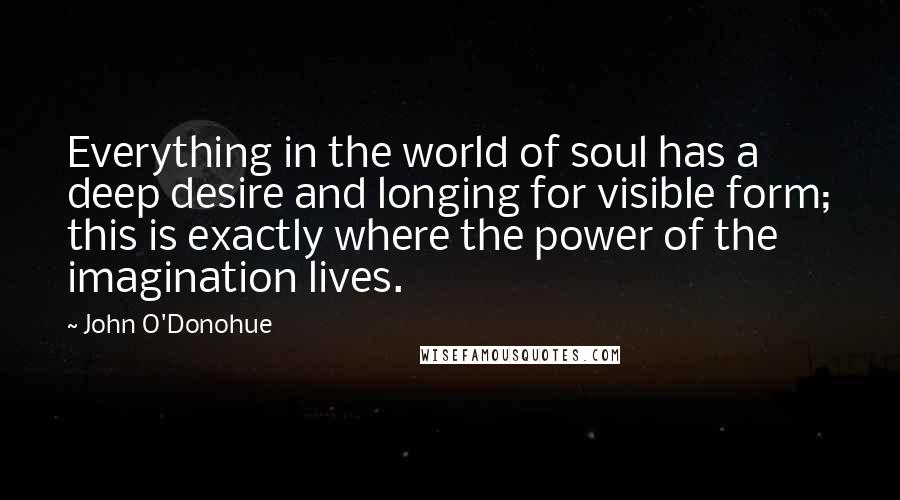 John O'Donohue Quotes: Everything in the world of soul has a deep desire and longing for visible form; this is exactly where the power of the imagination lives.