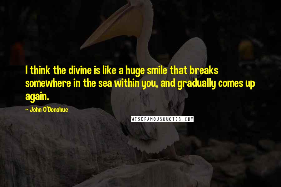 John O'Donohue Quotes: I think the divine is like a huge smile that breaks somewhere in the sea within you, and gradually comes up again.