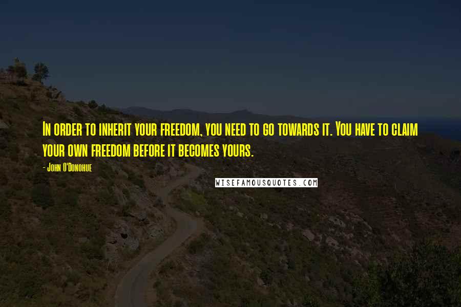 John O'Donohue Quotes: In order to inherit your freedom, you need to go towards it. You have to claim your own freedom before it becomes yours.