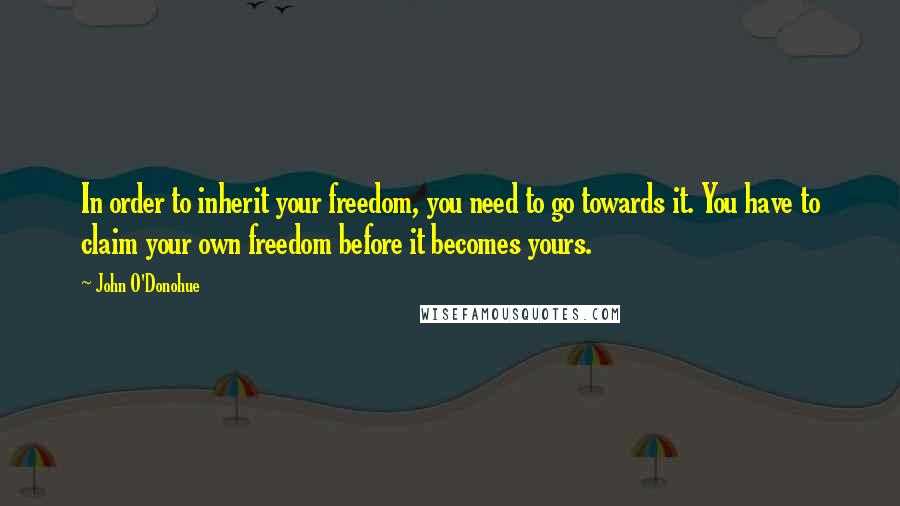 John O'Donohue Quotes: In order to inherit your freedom, you need to go towards it. You have to claim your own freedom before it becomes yours.