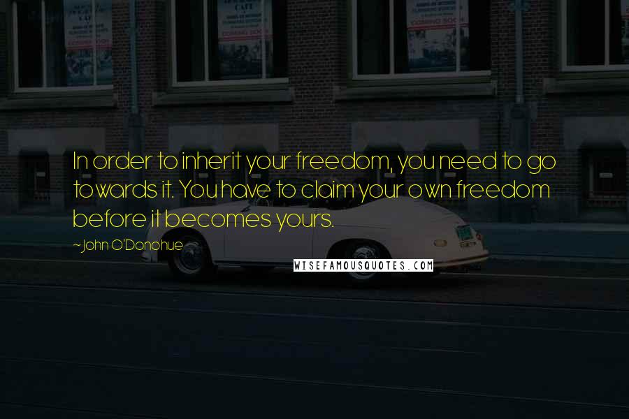 John O'Donohue Quotes: In order to inherit your freedom, you need to go towards it. You have to claim your own freedom before it becomes yours.