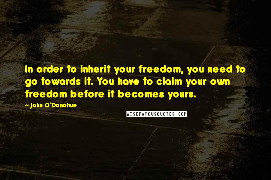 John O'Donohue Quotes: In order to inherit your freedom, you need to go towards it. You have to claim your own freedom before it becomes yours.