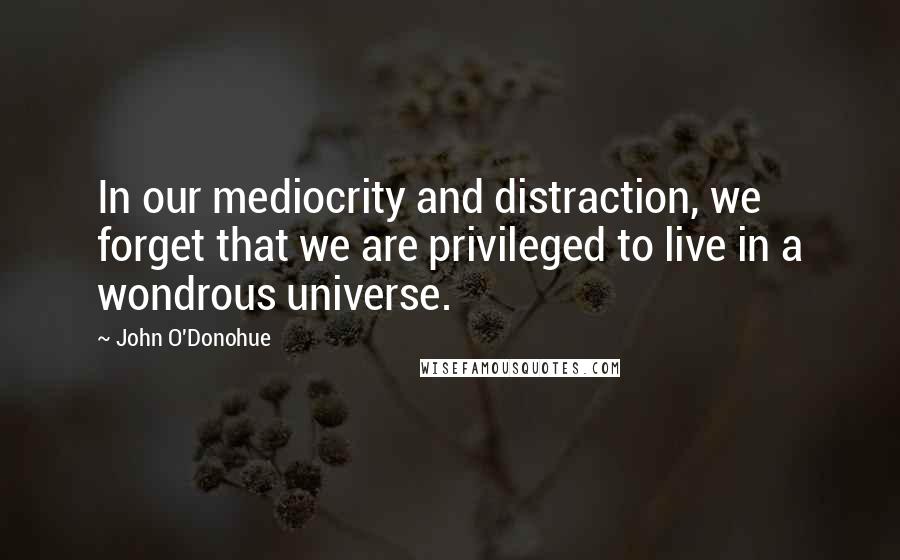 John O'Donohue Quotes: In our mediocrity and distraction, we forget that we are privileged to live in a wondrous universe.