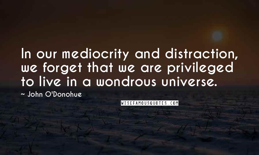 John O'Donohue Quotes: In our mediocrity and distraction, we forget that we are privileged to live in a wondrous universe.