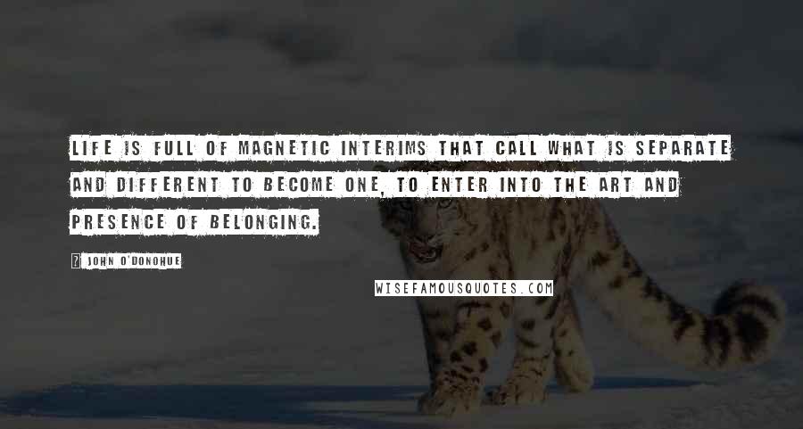 John O'Donohue Quotes: Life is full of magnetic interims that call what is separate and different to become one, to enter into the art and presence of belonging.