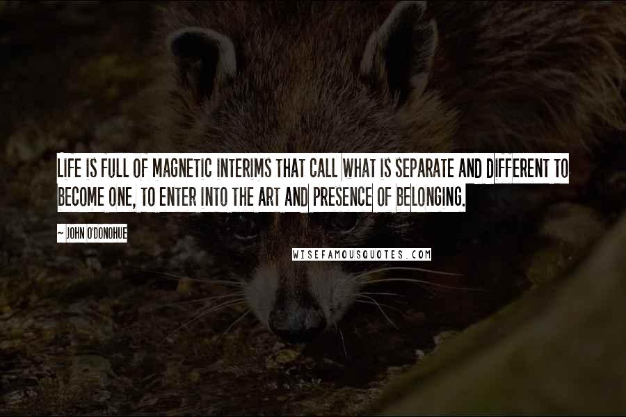 John O'Donohue Quotes: Life is full of magnetic interims that call what is separate and different to become one, to enter into the art and presence of belonging.