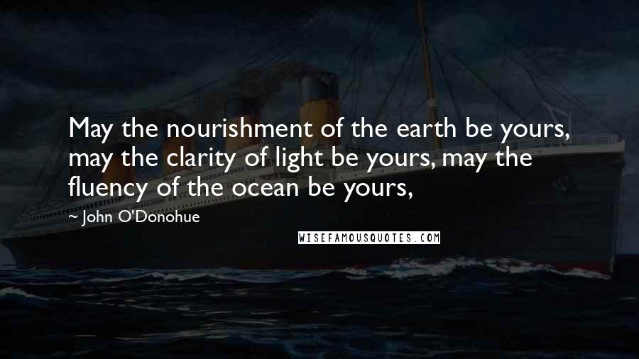 John O'Donohue Quotes: May the nourishment of the earth be yours, may the clarity of light be yours, may the fluency of the ocean be yours,