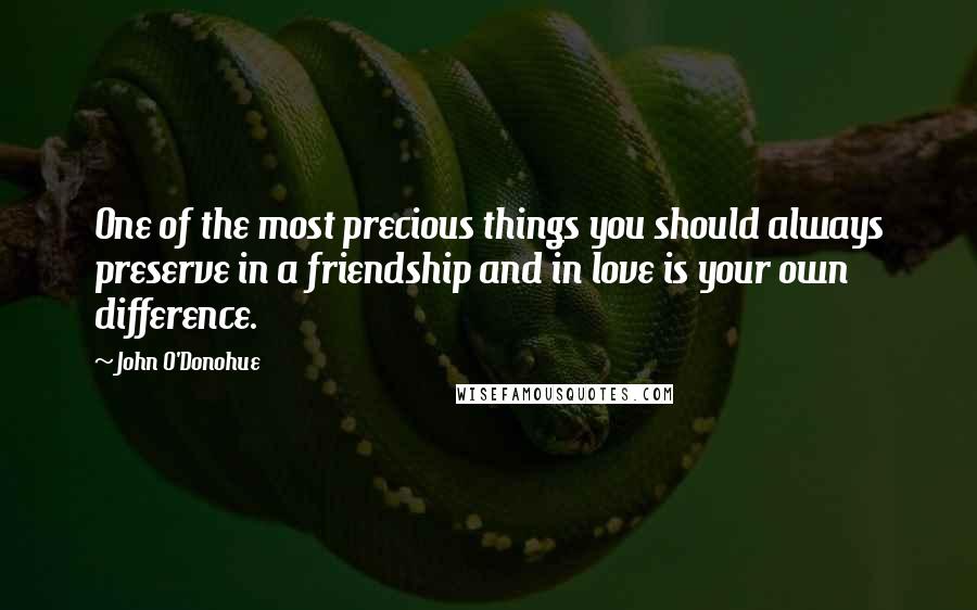 John O'Donohue Quotes: One of the most precious things you should always preserve in a friendship and in love is your own difference.