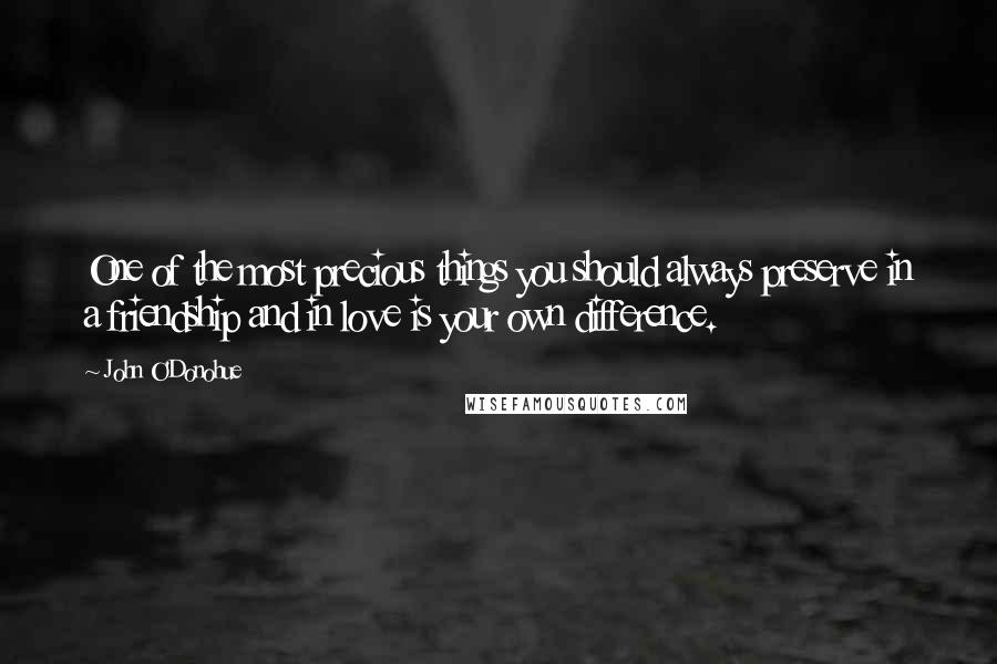 John O'Donohue Quotes: One of the most precious things you should always preserve in a friendship and in love is your own difference.