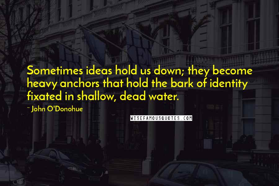 John O'Donohue Quotes: Sometimes ideas hold us down; they become heavy anchors that hold the bark of identity fixated in shallow, dead water.