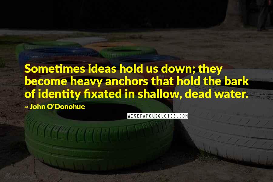 John O'Donohue Quotes: Sometimes ideas hold us down; they become heavy anchors that hold the bark of identity fixated in shallow, dead water.