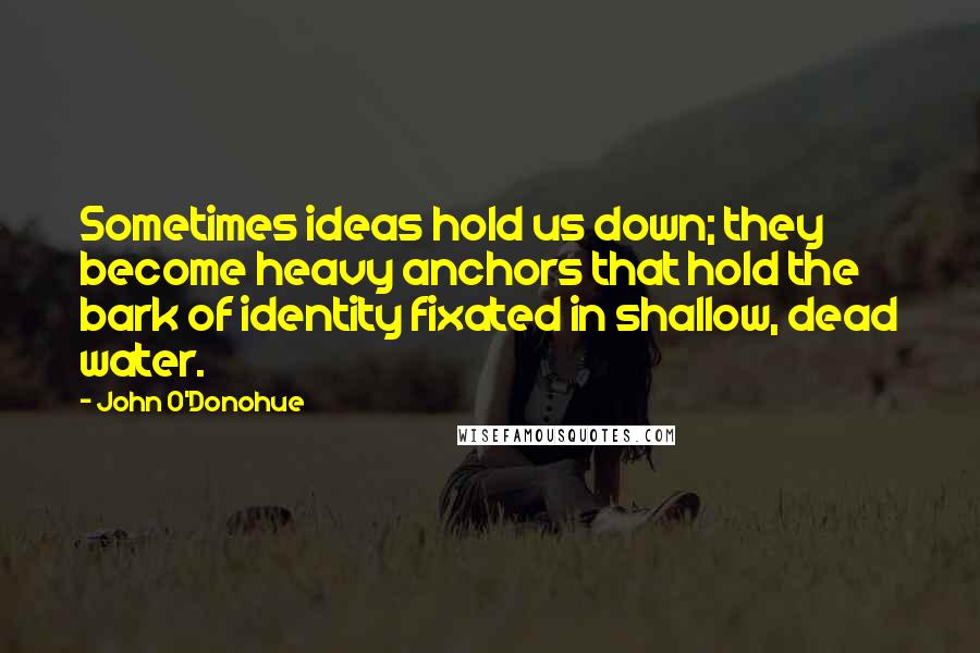 John O'Donohue Quotes: Sometimes ideas hold us down; they become heavy anchors that hold the bark of identity fixated in shallow, dead water.