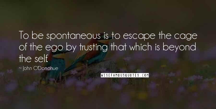 John O'Donohue Quotes: To be spontaneous is to escape the cage of the ego by trusting that which is beyond the self.