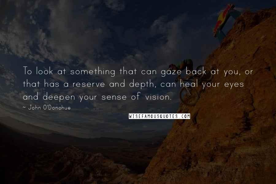 John O'Donohue Quotes: To look at something that can gaze back at you, or that has a reserve and depth, can heal your eyes and deepen your sense of vision.