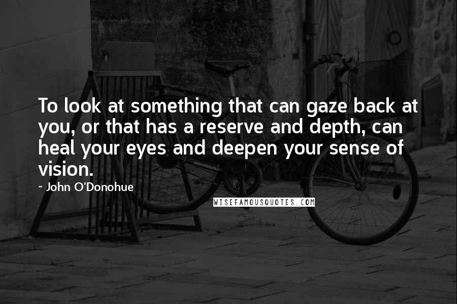 John O'Donohue Quotes: To look at something that can gaze back at you, or that has a reserve and depth, can heal your eyes and deepen your sense of vision.