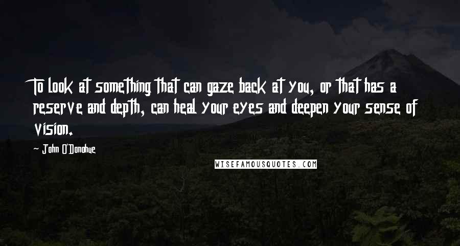 John O'Donohue Quotes: To look at something that can gaze back at you, or that has a reserve and depth, can heal your eyes and deepen your sense of vision.