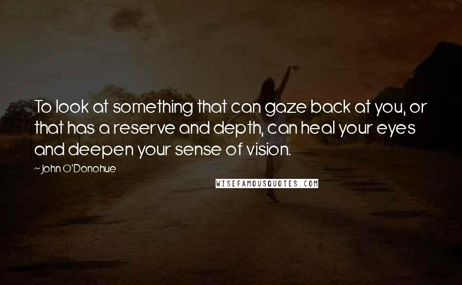 John O'Donohue Quotes: To look at something that can gaze back at you, or that has a reserve and depth, can heal your eyes and deepen your sense of vision.