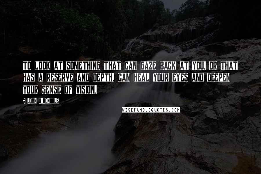 John O'Donohue Quotes: To look at something that can gaze back at you, or that has a reserve and depth, can heal your eyes and deepen your sense of vision.