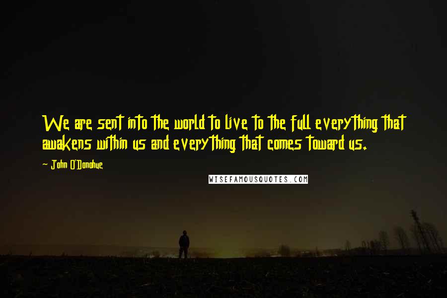 John O'Donohue Quotes: We are sent into the world to live to the full everything that awakens within us and everything that comes toward us.