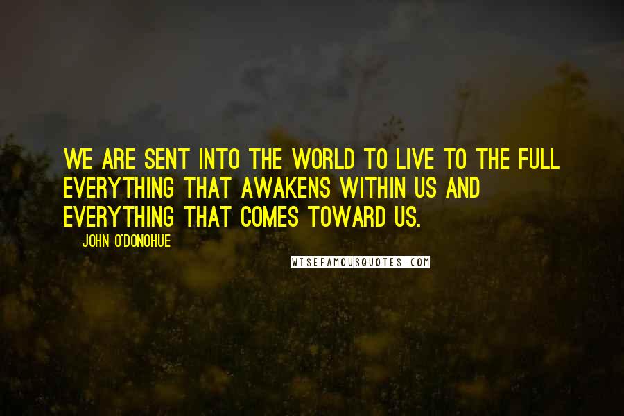 John O'Donohue Quotes: We are sent into the world to live to the full everything that awakens within us and everything that comes toward us.