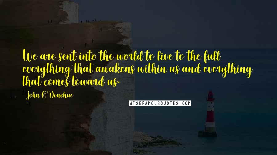 John O'Donohue Quotes: We are sent into the world to live to the full everything that awakens within us and everything that comes toward us.