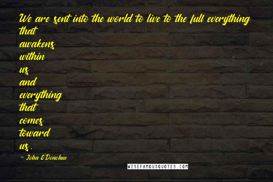 John O'Donohue Quotes: We are sent into the world to live to the full everything that awakens within us and everything that comes toward us.