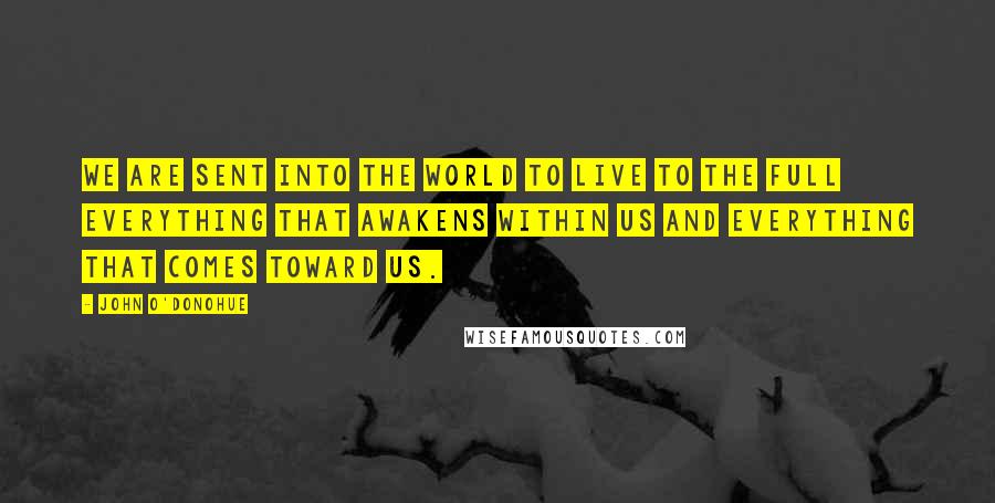 John O'Donohue Quotes: We are sent into the world to live to the full everything that awakens within us and everything that comes toward us.