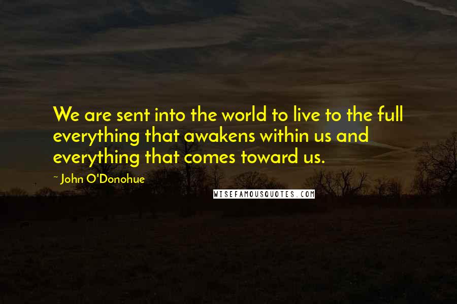 John O'Donohue Quotes: We are sent into the world to live to the full everything that awakens within us and everything that comes toward us.