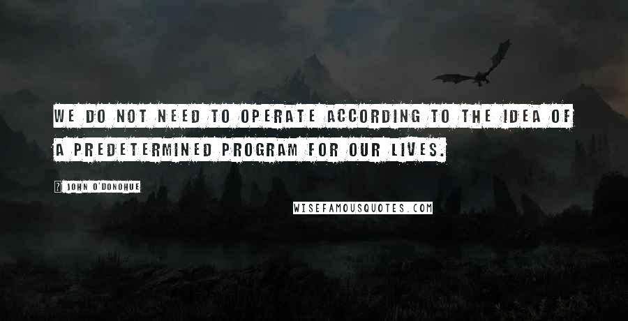 John O'Donohue Quotes: We do not need to operate according to the idea of a predetermined program for our lives.