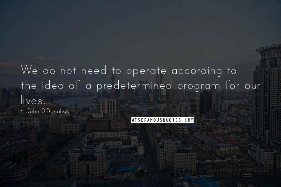 John O'Donohue Quotes: We do not need to operate according to the idea of a predetermined program for our lives.