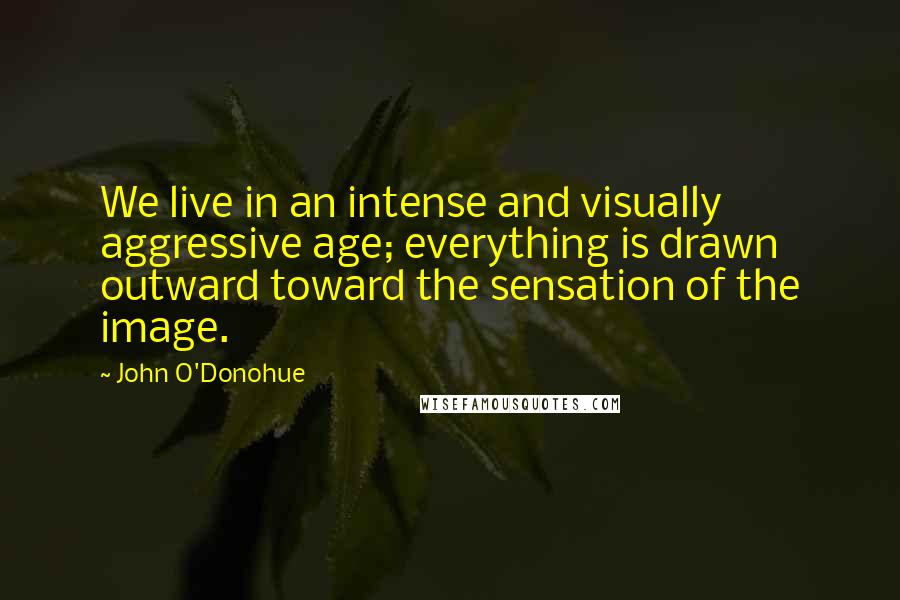 John O'Donohue Quotes: We live in an intense and visually aggressive age; everything is drawn outward toward the sensation of the image.