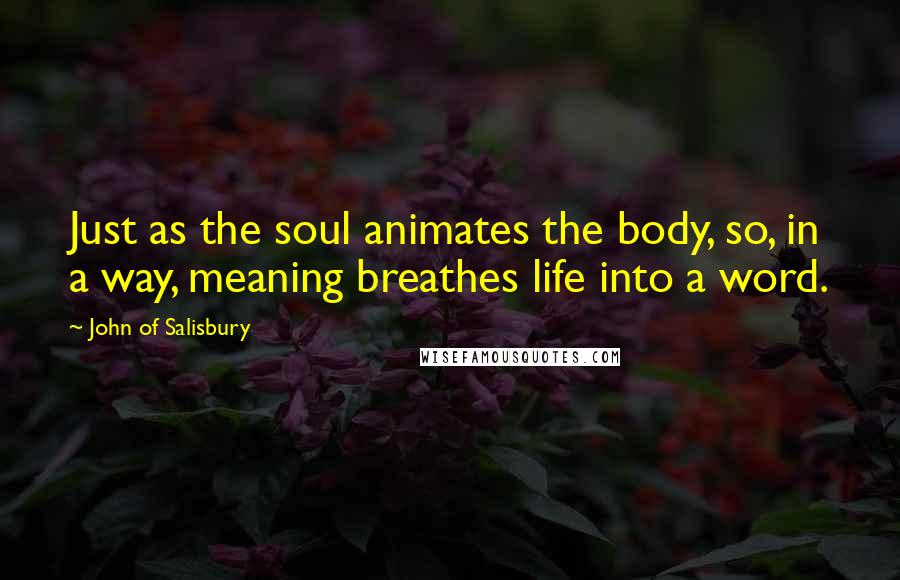 John Of Salisbury Quotes: Just as the soul animates the body, so, in a way, meaning breathes life into a word.
