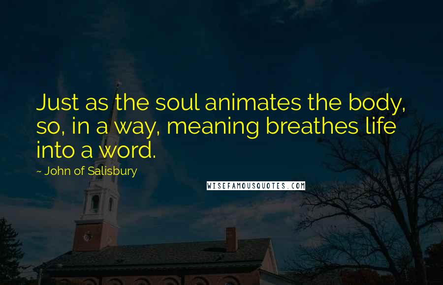John Of Salisbury Quotes: Just as the soul animates the body, so, in a way, meaning breathes life into a word.