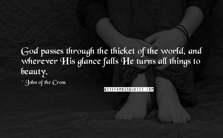 John Of The Cross Quotes: God passes through the thicket of the world, and wherever His glance falls He turns all things to beauty.